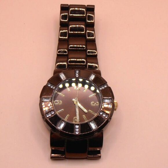Women's Watch Analog Brown Bracelet Band W/ Rhinestones *AS IS* - Picture 1 of 4
